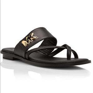 MICHAEL KORS SIDNEY FLAT SANDAL BLACK LEATHER